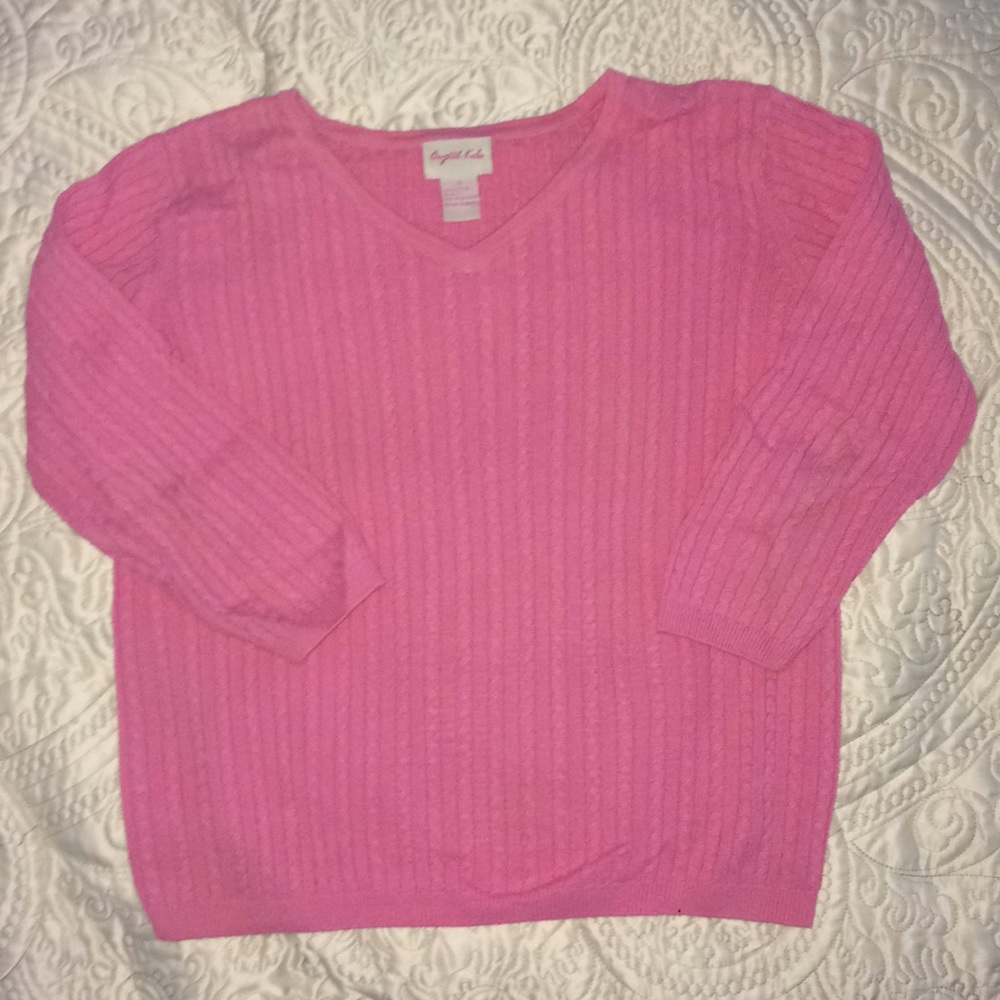 SOLD Small pink 3/4 sleeve cotton sweater Great Cond.